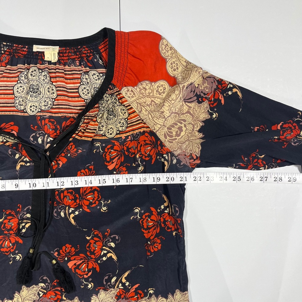 Meadow Rue Silk Floral Paisley Peasant Blouse Womens Large Artsy Old Money Boho - Picture 7 of 10